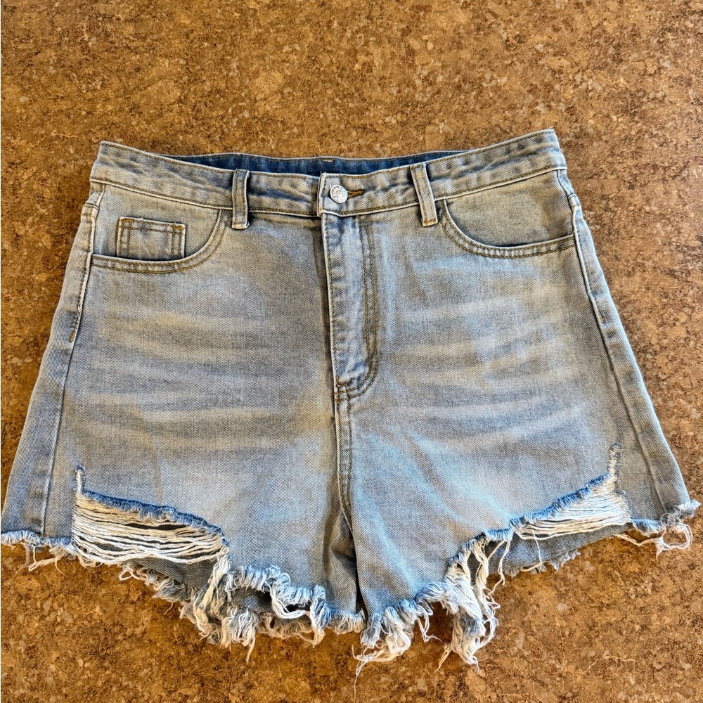 SHEIN Light Blue Distressed Jean Shorts